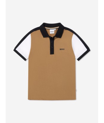 BOSS Boys Contrast Colour Polo Shirt In Beige en stock