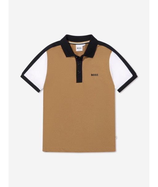 BOSS Boys Contrast Colour Polo Shirt In Beige en stock