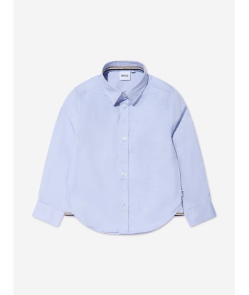 BOSS Boys Long Sleeve Oxford Shirt In Blue soldes