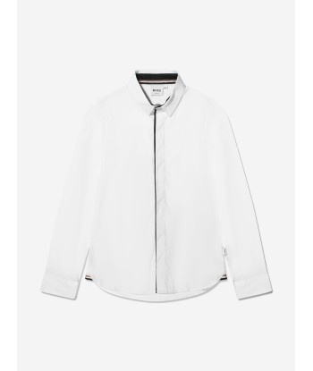 BOSS Boys Long Sleeve Logo Shirt In White Venez découvrir notre 