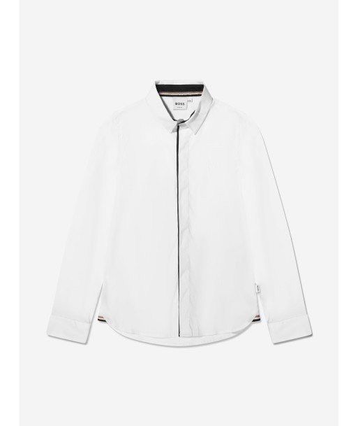 BOSS Boys Long Sleeve Logo Shirt In White Venez découvrir notre 