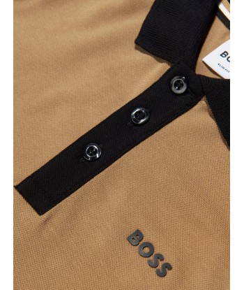 BOSS Boys Contrast Colour Polo Shirt In Beige en stock