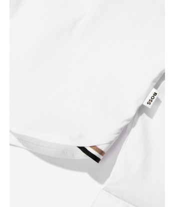 BOSS Boys Long Sleeve Logo Shirt In White Venez découvrir notre 