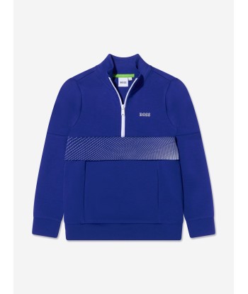 BOSS Boys Half Zip Sweatshirt In Blue Par le système avancé 