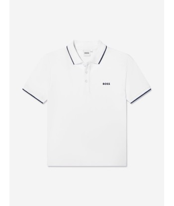 BOSS Boys Logo Polo Shirt in White de technologie