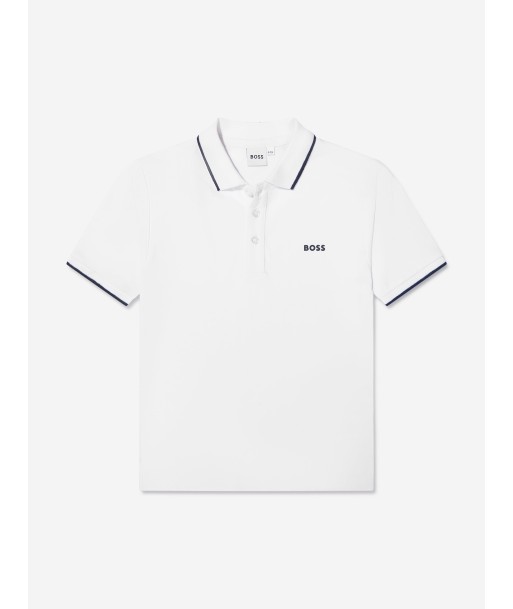 BOSS Boys Logo Polo Shirt in White de technologie