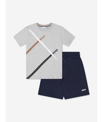 BOSS Boys T-Shirt And Shorts Set in Grey Pour