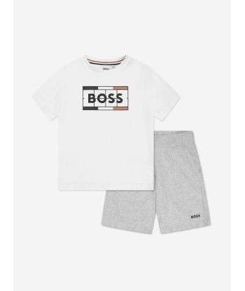 BOSS Boys T-Shirt And Shorts Set in White paiement sécurisé