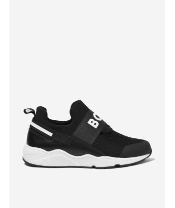 BOSS Boys Logo Slip On Trainers in Black des créatures d'habitude