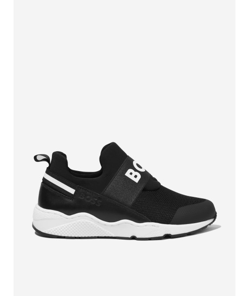 BOSS Boys Logo Slip On Trainers in Black des créatures d'habitude