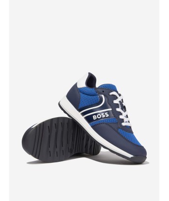 BOSS Boys Lace Up Logo Trainers in Blue offre 