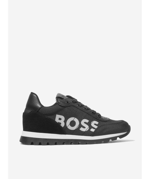 BOSS Boys Lace Up Logo Trainers in Black brillant des détails fins