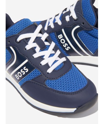 BOSS Boys Lace Up Logo Trainers in Blue offre 