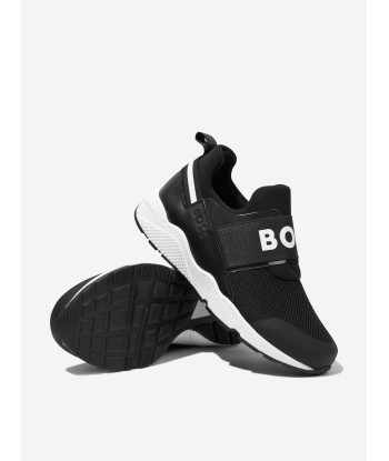 BOSS Boys Logo Slip On Trainers in Black des créatures d'habitude