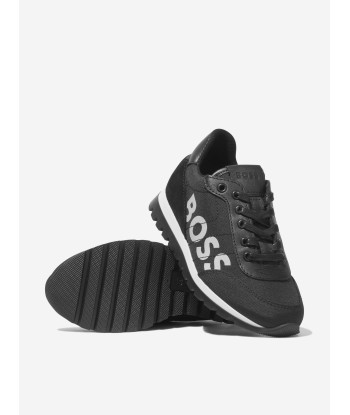 BOSS Boys Lace Up Logo Trainers in Black brillant des détails fins