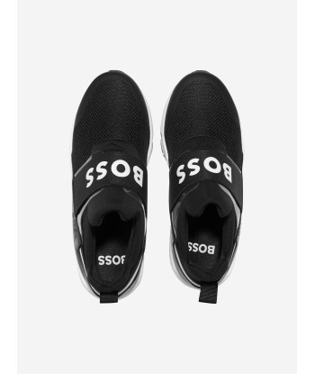 BOSS Boys Logo Slip On Trainers in Black des créatures d'habitude