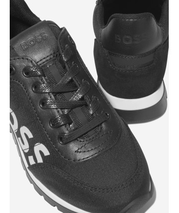 BOSS Boys Lace Up Logo Trainers in Black brillant des détails fins