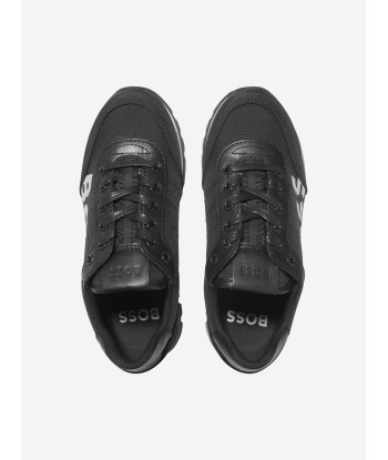 BOSS Boys Lace Up Logo Trainers in Black brillant des détails fins