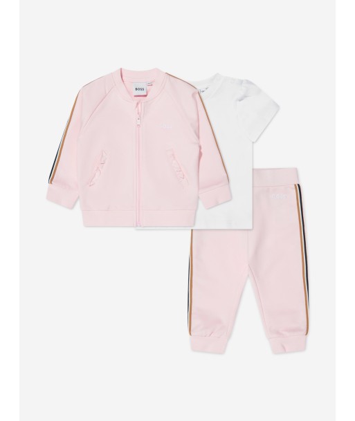 BOSS Baby Girls Organic Cotton Tracksuit Set in Pink de la marque