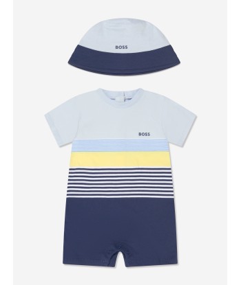 BOSS Baby Boys Organic Cotton Romper Set in Blue shop