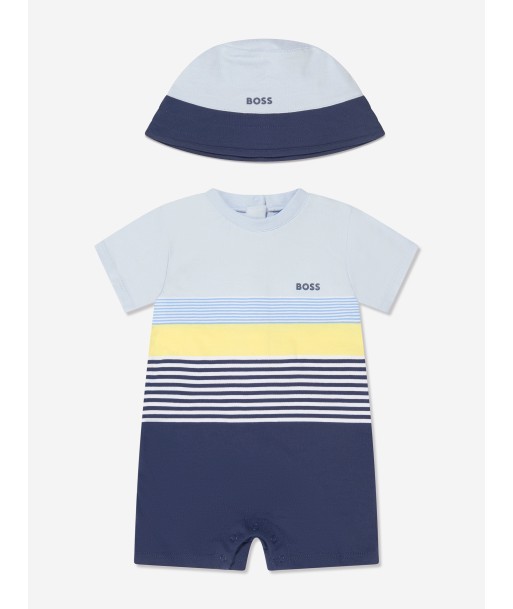 BOSS Baby Boys Organic Cotton Romper Set in Blue shop