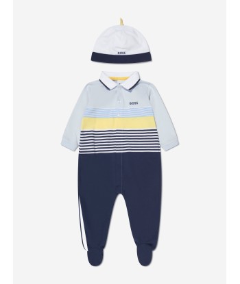 BOSS Baby Boys Organic Cotton Polo Babygrow Set in Blue en stock