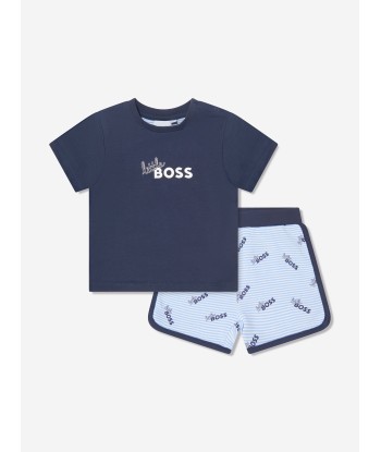 BOSS Baby Boys Organic Cotton T-Shirt And Shorts Set in Navy offre 