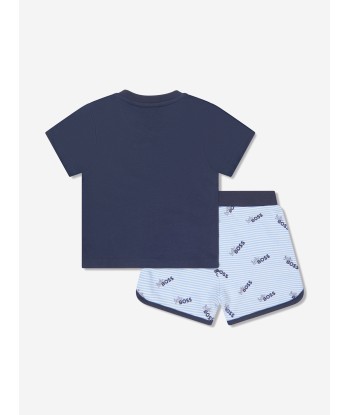 BOSS Baby Boys Organic Cotton T-Shirt And Shorts Set in Navy offre 