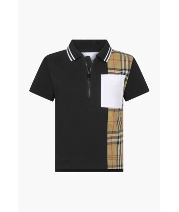 Burberry Boys Cotton Check Strip Polo Shirt pas cheres