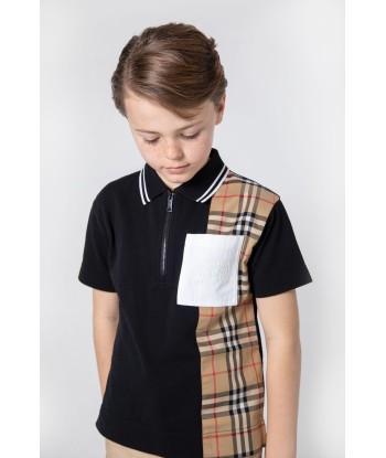 Burberry Boys Cotton Check Strip Polo Shirt pas cheres