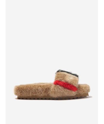 Burberry Kids Faux Fur Striped Hockley Sandals les ligaments