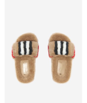 Burberry Kids Faux Fur Striped Hockley Sandals les ligaments