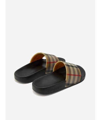 Burberry Kids Furley Check Sliders In Beige rembourrage situé sous