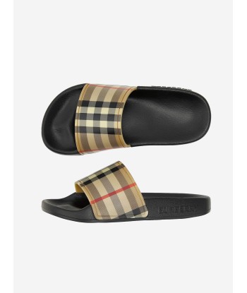 Burberry Kids Furley Check Sliders In Beige rembourrage situé sous