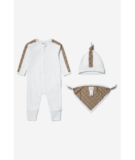 Burberry Baby Claude Mini Check 3 Piece Romper Set in White l'achat 