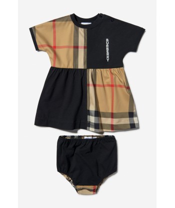 Burberry Baby Girls Cotton Check Panel Dress With Knickers de pas cher