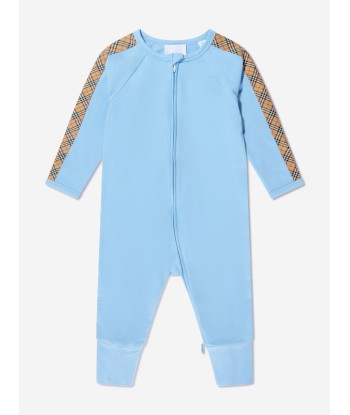 Burberry Baby Boys Claude Mini Check 3 Piece Romper Set in Blue paiement sécurisé