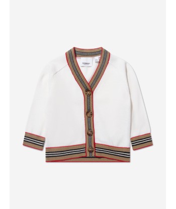 Burberry Baby Merino Wool Graham Cardigan In Ivory Fin de série