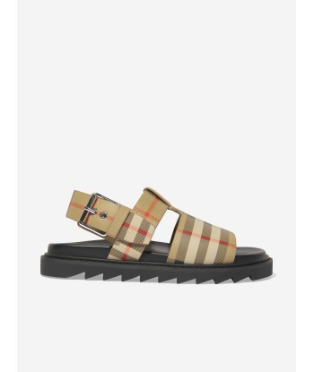 Burberry Girls Burton Check Sandals In Beige la livraison gratuite