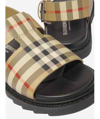 Burberry Girls Burton Check Sandals In Beige la livraison gratuite