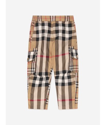 Burberry Boys Check Gordon Trousers In Beige de la marque