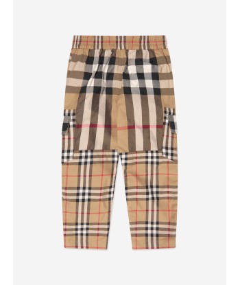 Burberry Boys Check Gordon Trousers In Beige de la marque