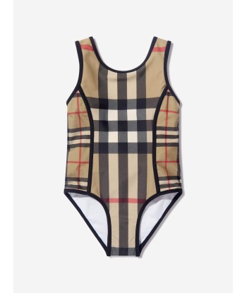 Burberry Girls Nigella Check Swimsuit in Beige livraison et retour toujours gratuits