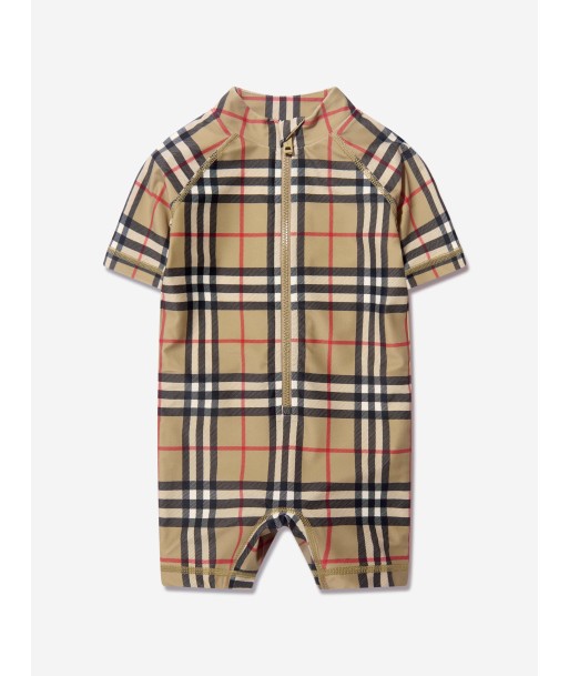 Burberry Baby Fisher Check Rash Vest In Beige Venez acheter