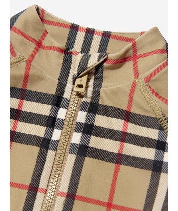 Burberry Baby Fisher Check Rash Vest In Beige Venez acheter