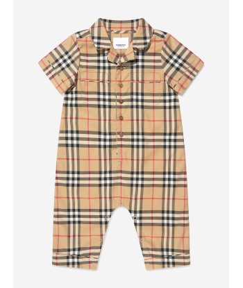 Burberry Baby Boys Check Andreas Romper In Beige Paris Déstockage Promo