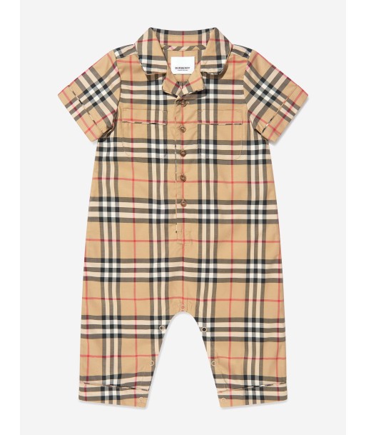 Burberry Baby Boys Check Andreas Romper In Beige Paris Déstockage Promo