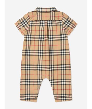 Burberry Baby Boys Check Andreas Romper In Beige Paris Déstockage Promo