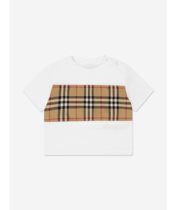 Burberry Baby Girls Mini Cedar Check T-Shirt in White sur le site 