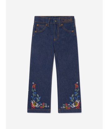 Chloé Girls Denim Embroidered Trousers Les êtres humains sont 